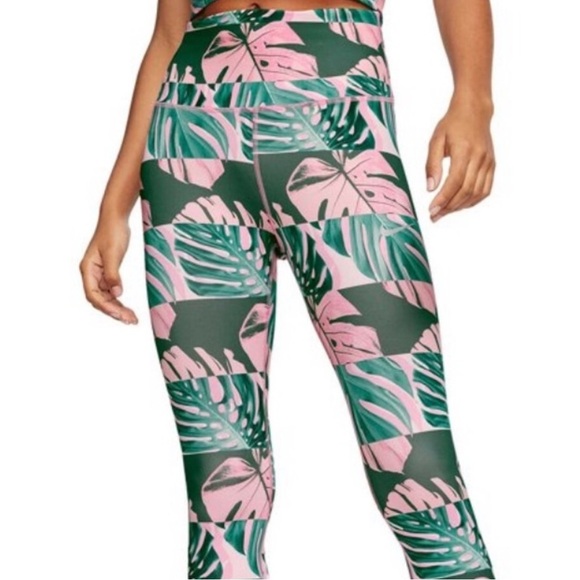 Nike Dri-Fit Women’s Pink Monstera Palm Leaves Cropped High Rise Leggings Medium - Picture 4 of 6